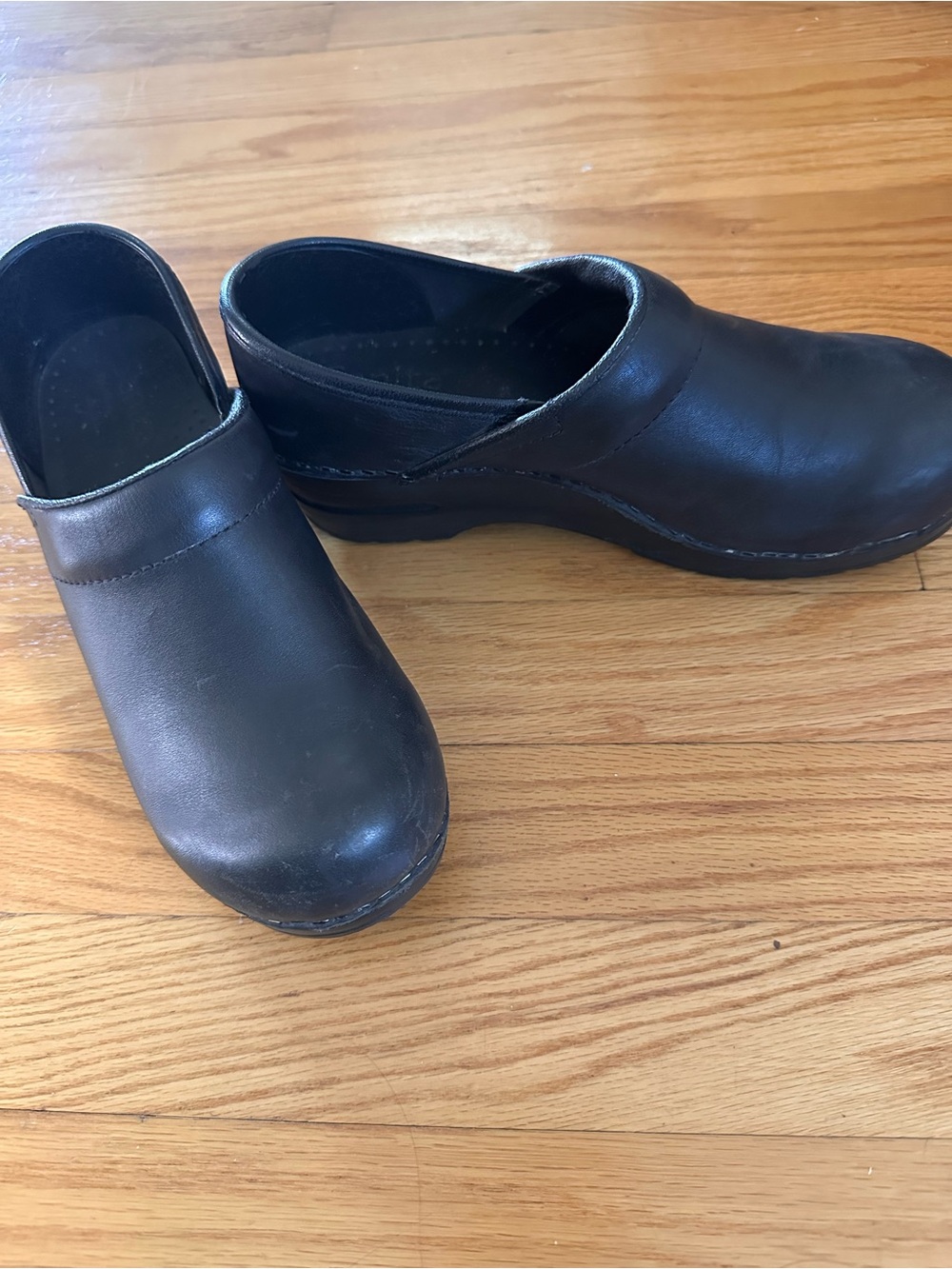 Sanita Black Leather Slip-On Clogs